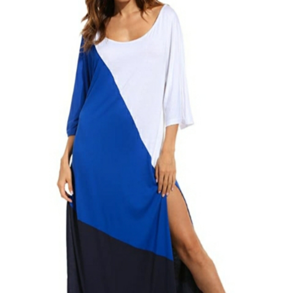 Womans 3/4 sleeve patchwork side slit maxi
